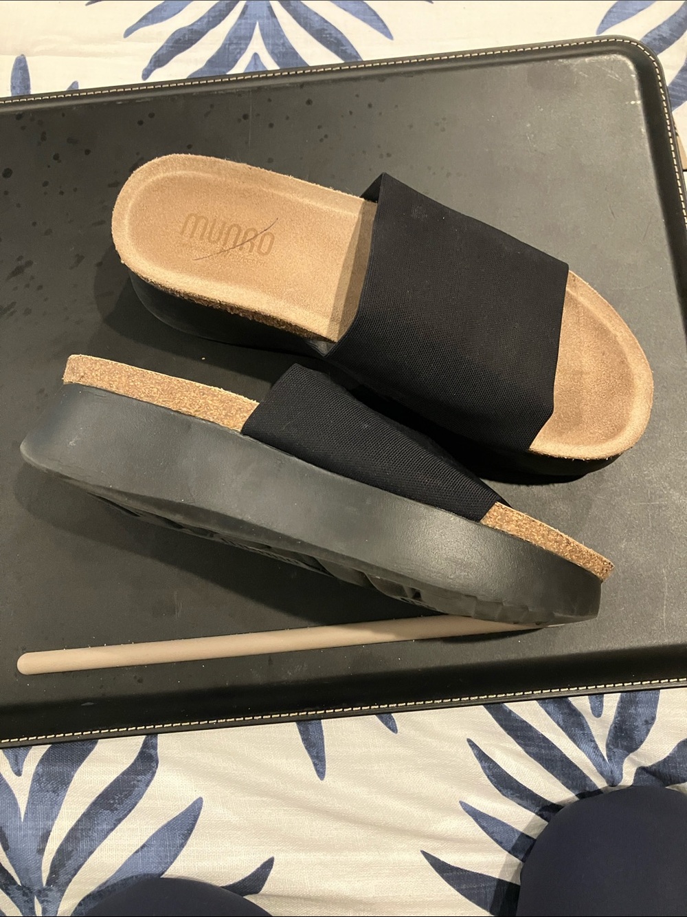 Munro Black Slide Low Platform Sandals for Women